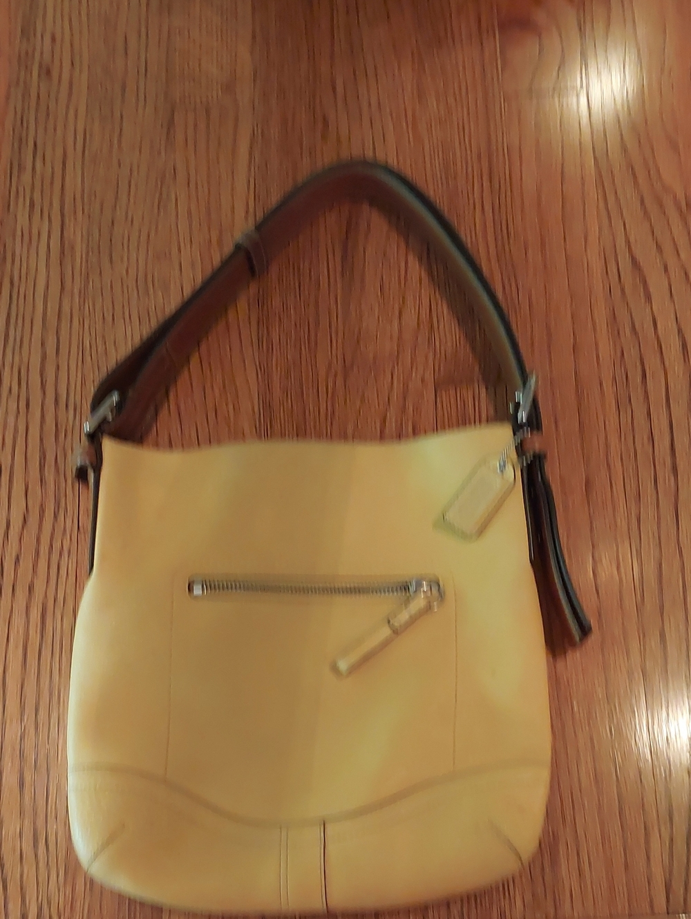 Coach Yellow Leather Shoulder Tote with Black Strap